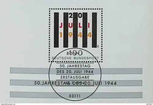 Bund, Block 29 postfrisch - Hitler-Attentat vom 20. Juli 1944 !!
