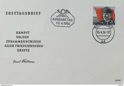 Ersttagsbrief - Ernst Thälmann , 1956 , Ersttagsblatt , FDC !!