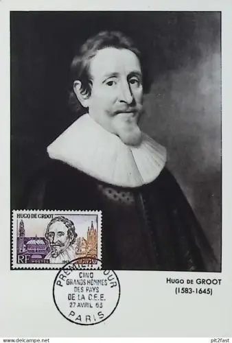 Hugo de Groot , 1963 , Delft - Rostock , Paris , Briefmarke mit Ersttagsblatt , FDC !!