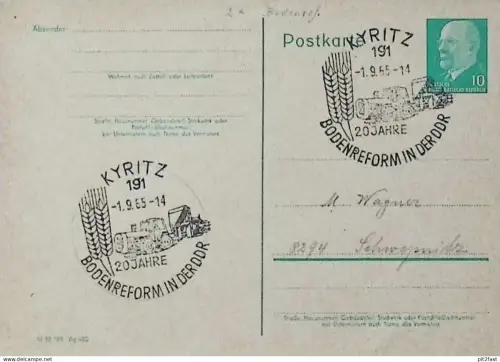 20 Jahre Bodenreform Kyritz , 1965 , Ersttagsblatt , FDC !!