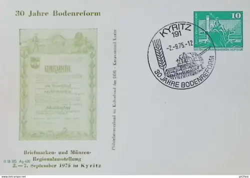 30 Jahre Bodenreform Kyritz , 1975 , Ersttagsblatt , FDC !!