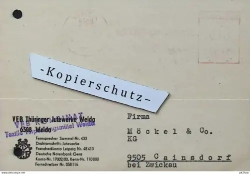 VEB Thüringer Jutewerke Weida , 1970 , Dokument , Reklame / Werbung