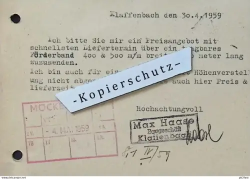 Baugeschäft - Max Haase in Klaffenbach b. Chemnitz , 1959 , Dokument , Reklame / Werbung