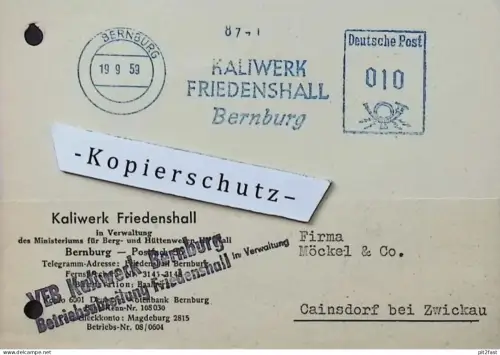 Kaliwerk Friedenshall b. Bernburg , 1959 , Hr. Dick , Hr. Brachhoff , Dokument , Reklame / Werbung