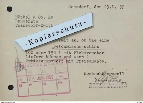 Baugeschäft - Georg Bothe in Somsdorf b. Freital , 1959  Dokument , Reklame / Werbung