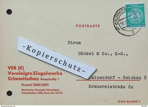 Vereinigte Ziegelwerke Crimmitschau , 1959 , Herr Hädicke , Dokument , Reklame / Werbung