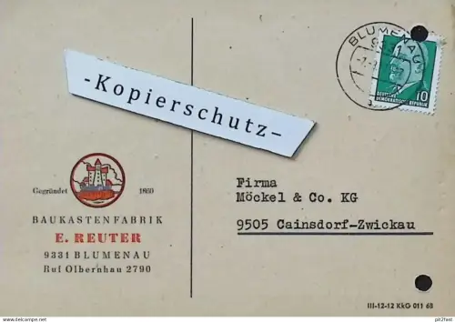 Baukastenfabrik - E. Reuter in Blumenau b. Olbernhau , 1972 , Dokument , Reklame / Werbung