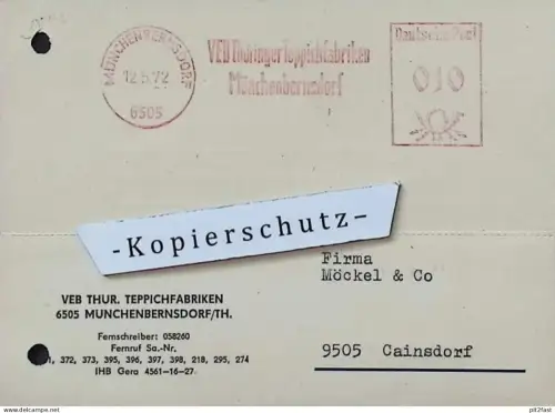 VEB Teppichfabrik Münchenbernsdorf i. Thür. , 1972 , Hr. Steitz , Dokument , Reklame / Werbung