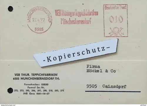 VEB Teppichfabrik Münchenbernsdorf i. Thür. , 1972 , Hr. Steitz , Dokument , Reklame / Werbung