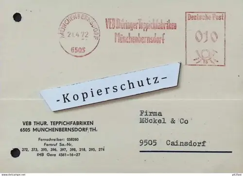 VEB Teppichfabrik Münchenbernsdorf i. Thür. , 1972 , Hr. Steitz , Dokument , Reklame / Werbung