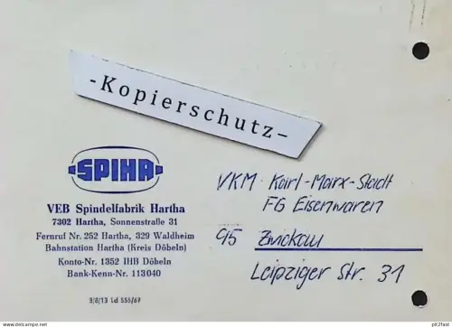 VEB Spindelfabrik Hartha , 1972 , Hr. Buttkewitz , Hr. Schmidt , Dokument , Reklame / Werbung
