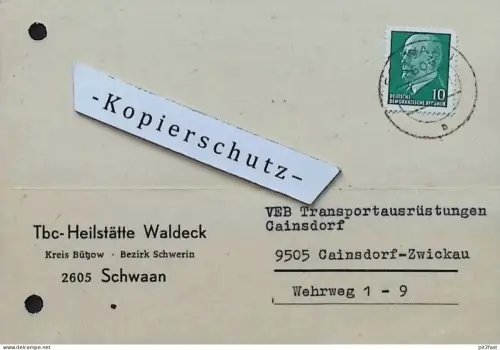 TBC - Heilstätte Waldeck / Schwaan b. Bützow , 1972 , Frau Rodust , Schwerin , altes Dokument , Reklame / Werbung