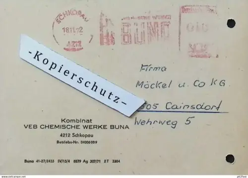 VEB Chemische Werke Buna b. Schkopau , 1972 , Hr. Tröster , altes Dokument , Reklame / Werbung