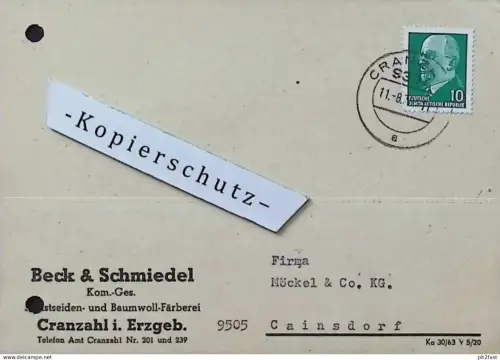 Beck & Schmiedel KG in Cranzahl i. Erzgebirge , 1970 , altes Dokument , Reklame / Werbung