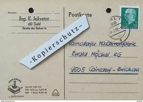 Ingenieur K. Jaksztat in Suhl , 1972 , altes Dokument , Reklame / Werbung