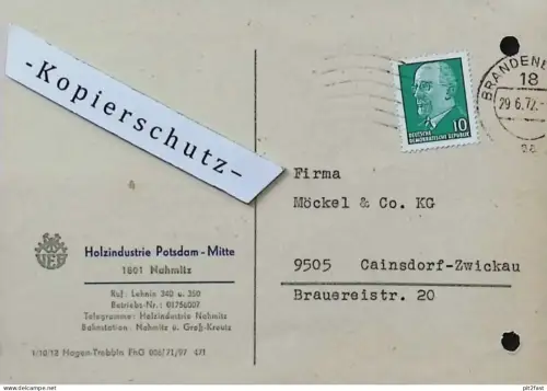 VEB Holzindustrie Nahmitz b. Potsdam , 1972 , Hr. Weil , Hr. Schröder , altes Dokument , Reklame / Werbung