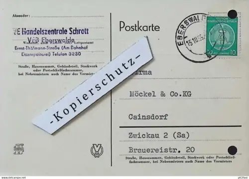 Handelszentrale Schrott in Eberswalde , 1959 , Hr. Retzlaff , Hr. Bressel , altes Dokument , Reklame / Werbung
