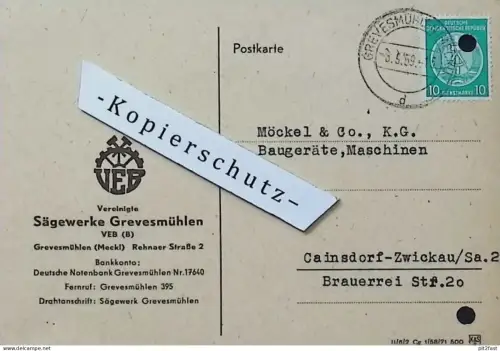 Sägewerk Grevesmühlen , 1959 , Hr. Saremba , Hr. Kerusch , altes Dokument , Reklame / Werbung