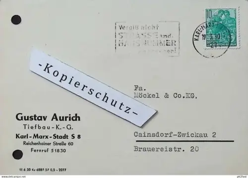 Tiefbau - Gustav Aurich KG in Karl-Marx-Stadt , 1960 , altes Dokument , Reklame / Werbung