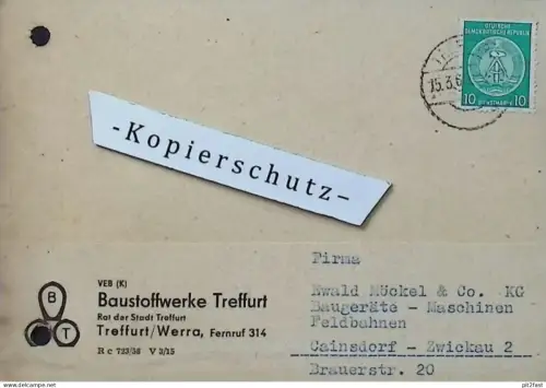 VEB Baustoffwerke Treffurt a. Werra , 1960 , Hr. Stricker , Hr. Haßbach , altes Dokument , Reklame / Werbung