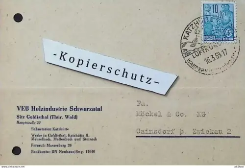 VEB Holzindustrie Schwarzatal in Goldisthal , 1959 , Herr Hippe , Herr Finn , altes Dokument , Reklame / Werbung