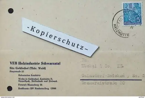 VEB Holzindustrie Schwarzatal in Goldisthal , 1959 , Herr Hippe , Herr Finn , altes Dokument , Reklame / Werbung