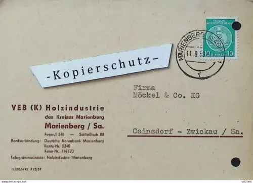 VEB Holzindustrie Marienberg i. Sa. , 1959 , Herr Pöschl , altes Dokument , Reklame / Werbung