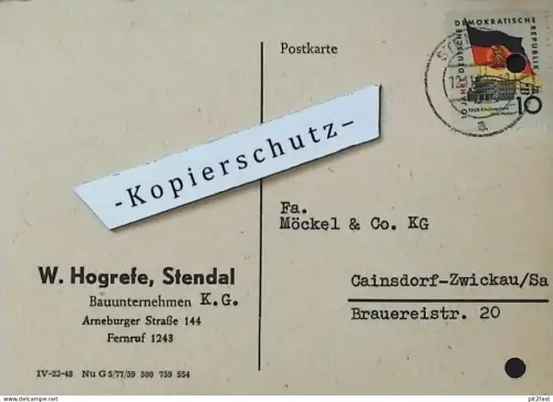 Bauunternehmen - W. Hogrefe in Stendal , 1959 , altes Dokument , Reklame / Werbung