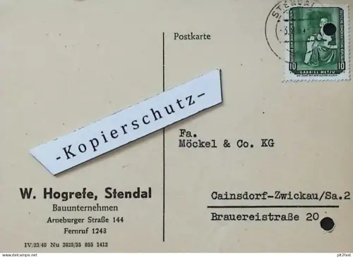 Bauunternehmen - W. Hogrefe in Stendal , 1959 , altes Dokument , Reklame / Werbung