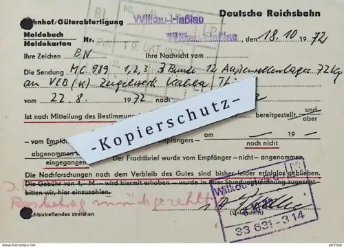 Deutsche Reichsbahn in Wilkau-Haßlau , 1972 , Ziegelwerk Kahla , altes Dokument , Reklame / Werbung