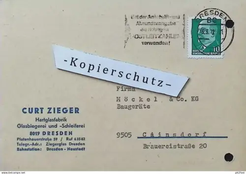 Hartglasfabrik - Curt Zieger in Dresden , 1972 , altes Dokument , Reklame / Werbung