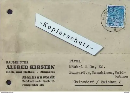 Baumeister - Alfred Kirsten in Markranstädt , 1959 , altes Dokument , Reklame / Werbung