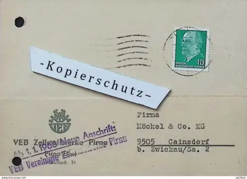 Zellstoffwerke Pirna , 1967 , Herr Beh , Herr Marx , altes Dokument , Reklame / Werbung