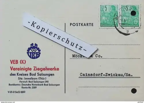 Vereinigte Ziegelwerke Immelborn b. Bad Salzungen , 1960 , Herr Karn , altes Dokument , Reklame / Werbung