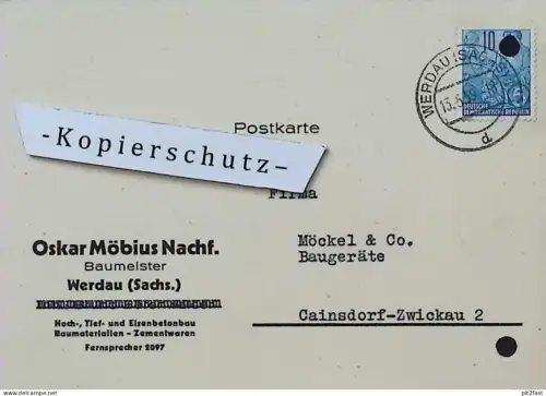 Oskar Möbius in Werdau i. Sa., 1959 , altes Dokument , Reklame / Werbung