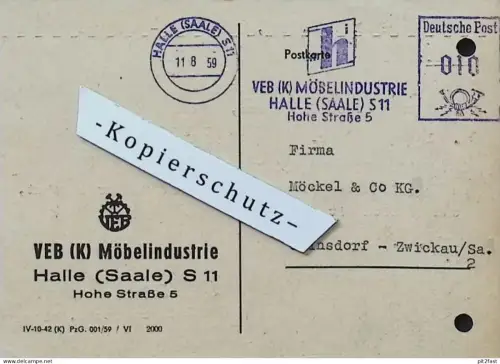 Möbelindustrie Halle a. Saale , 1959 , Hr. Schumann , Hr. Wagner , altes Dokument , Reklame / Werbung