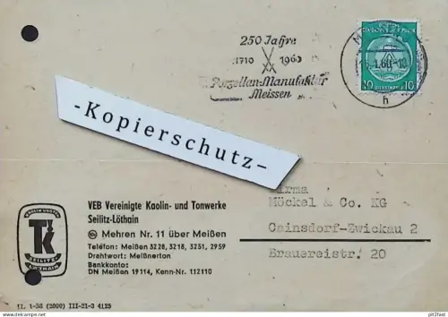 Kaolin- und Tonwerke Seilitz - Löthain b. Mehren / Meißen , 1960 , Hr. Lippert , altes Dokument , Reklame / Werbung