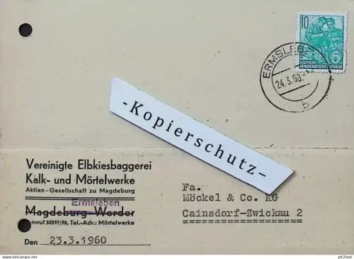 Elbkiesbaggerei in Ermsleben , 1960 , altes Dokument , Reklame / Werbung