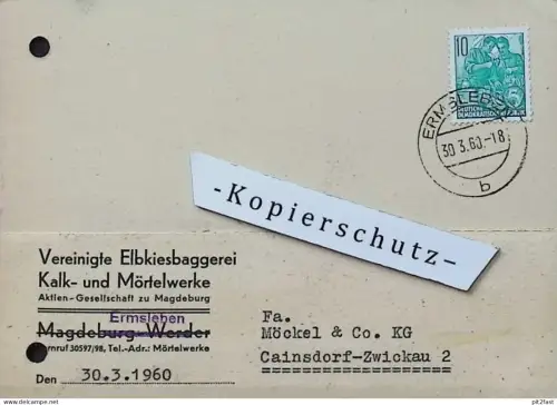 Elbkiesbaggerei in Ermsleben , 1960 , altes Dokument , Reklame / Werbung