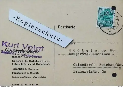 Sägewerk - Kurt Voigt in Tharandt , 1960 , altes Dokument , Reklame / Werbung