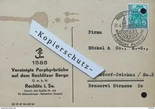 Porphyrbrüche in Rochlitz i. Sa. , 1960 , altes Dokument , Reklame / Werbung