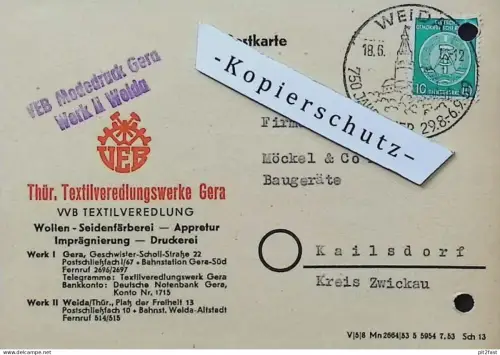 Textilveredlungswerk Gera / Werk Weida , 1959 , Zwickau , altes Dokument , Reklame / Werbung