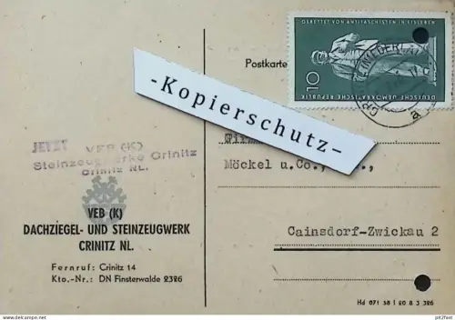 VEB Dachziegel und Steinzeugwerk Crinitz NL , 1960 , Zwickau , altes Dokument , Reklame / Werbung