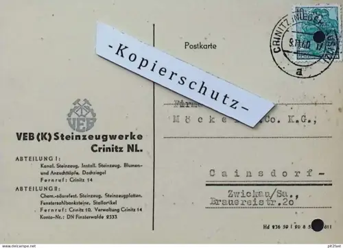 VEB Steinzeugwerke Crinitz NL , 1960 , Zwickau , altes Dokument , Reklame / Werbung