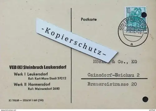 VEB Steinbruch Leukersdorf / Hormersdorf b. Stollberg , 1960 , Zwickau , altes Dokument , Reklame / Werbung