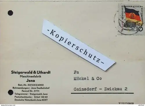 Maschinenfabrik - Steigerwald & Uthardt in Jena , 1960 , Zwickau , altes Dokument , Reklame / Werbung