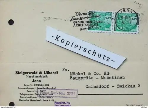 Maschinenfabrik - Steigerwald & Uthardt in Jena , 1960 , Zwickau , altes Dokument , Reklame / Werbung