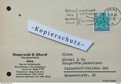 Maschinenfabrik - Steigerwald & Uthardt in Jena , 1960 , Zwickau , altes Dokument , Reklame / Werbung