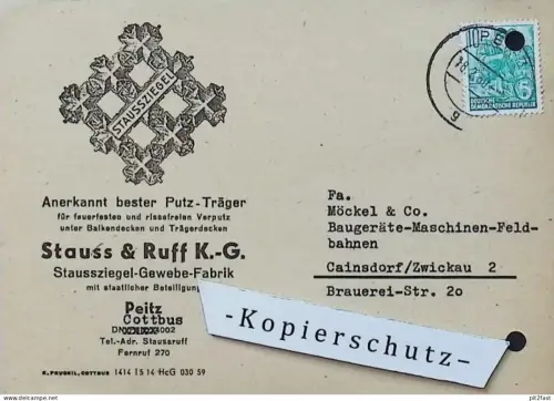Ziegel - Stauss & Ruff KG in Peitz , 1960 , Zwickau , altes Dokument , Reklame / Werbung