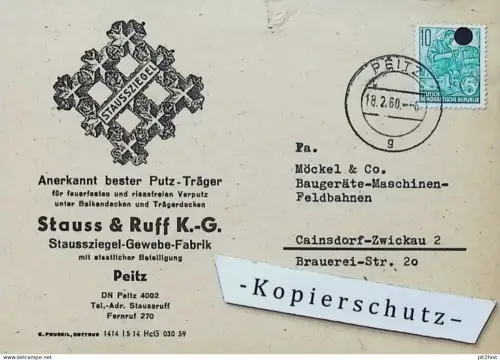 Ziegel - Stauss & Ruff KG in Peitz , 1960 , Zwickau , altes Dokument , Reklame / Werbung